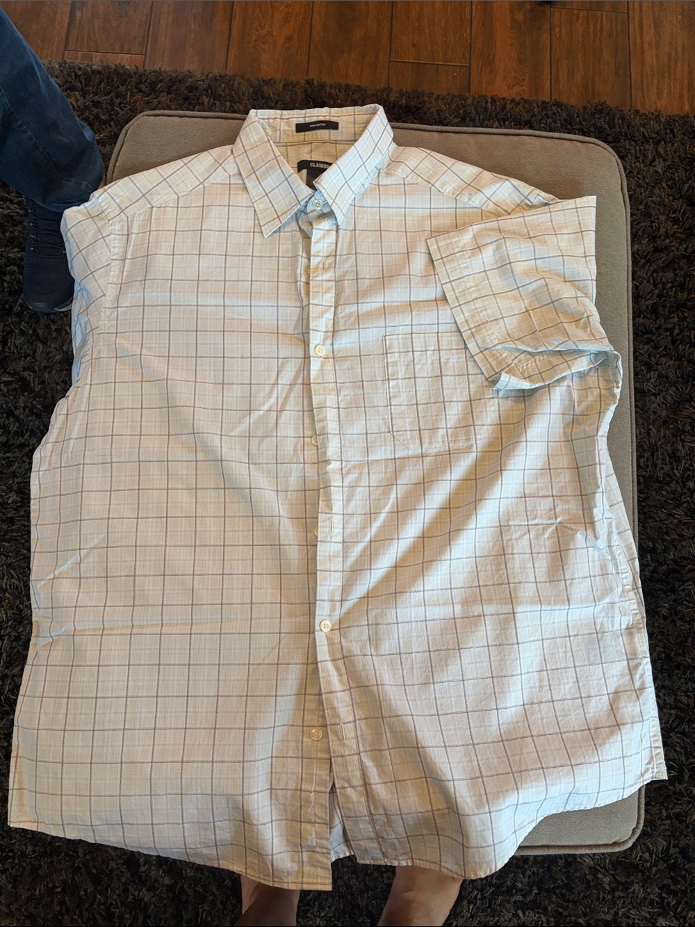 Claiborne Light Blue & White Short-Sleeve Plaid Button-Down Shirt